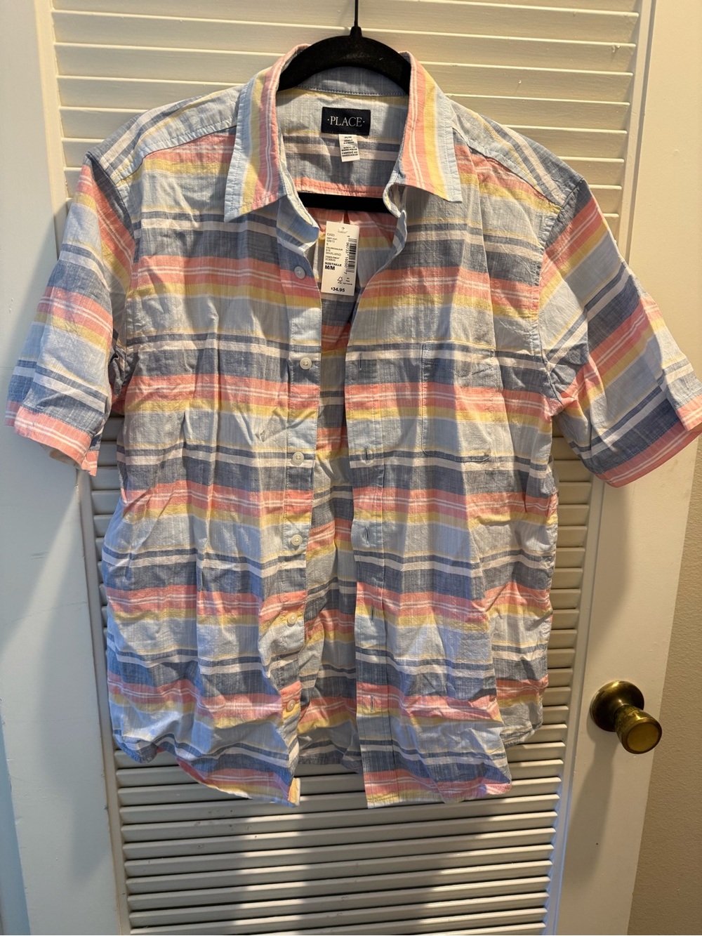 Place Men's Short-Sleeve Plaid Button-Down Shirt - Blue Pink Yellow